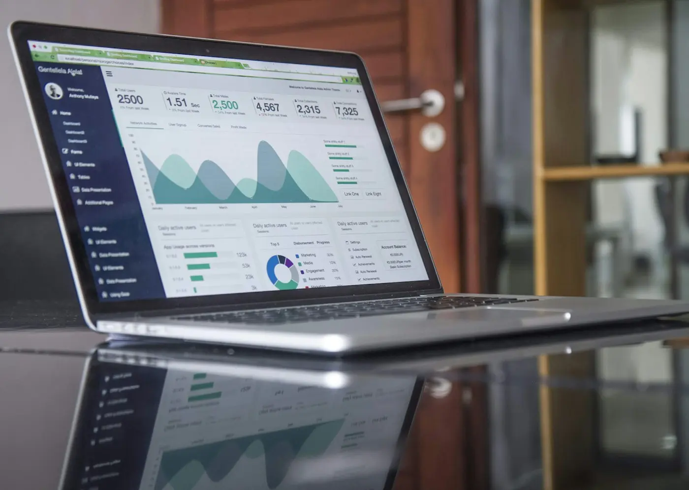 Notebook con un tablero de indicadores sobre un escritorio