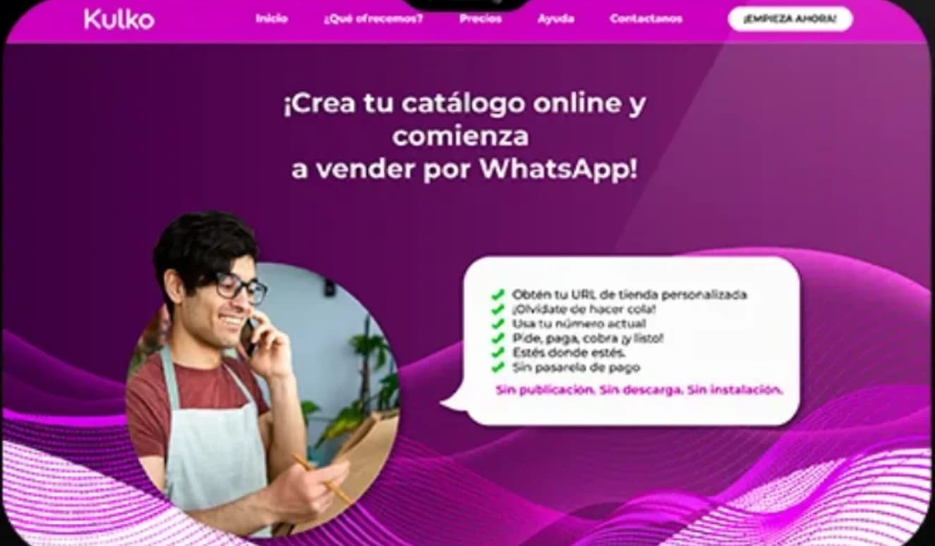 Screenshot of the Kulko App website, a platform to create online catalogs and sell on WhatsApp