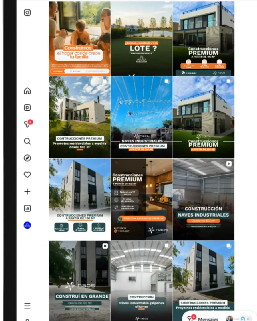 Feed Instagram di Naos Constructora su un tablet